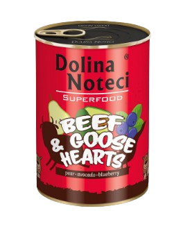 Las latas de Dolina Noteci Superfood está elaborada con ingredientes naturales de alta calidad con un 80% de carne y sin cereales, además de contener superalimentos para darle la mejor alimentación a tu perro.  Tienda de alimentación animal Shop Animal Spirit en La Puebla de Montalban (Toledo). Envíos a domicilio.