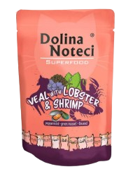 Los sobres de Dolina Noteci Superfood está elaborada con ingredientes naturales de alta calidad con un 80% de carne y sin cereales, además de contener superalimentos para darle la mejor alimentación a tu gato. Tienda de alimentación animal Shop Animal Spirit en La Puebla de Montalban (Toledo). Envíos a domicilio.