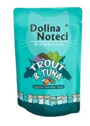 Los sobres de Dolina Noteci Superfood está elaborada con ingredientes naturales de alta calidad con un 80% de carne y sin cereales, además de contener superalimentos para darle la mejor alimentación a tu gato. Tienda de alimentación animal Shop Animal Spirit en La Puebla de Montalban (Toledo). Envíos a domicilio.