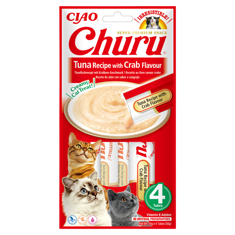 INABA Churu CAT Snack Cremoso para gatos de Atún con Cangrejo