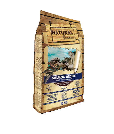 Natural Greatness Salmón es un alimento completo para perros. Ideal para alergias e intolerancias ya que es monoproteíco y aporta un extra de Omega 3 para mejorar la salud de la piel y el pelo. Descubre más en Shop Animal Spirit