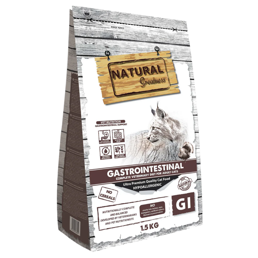 Pienso NATURAL GREATNESS Gastrointestinal para gatos, dietas veterinarias.