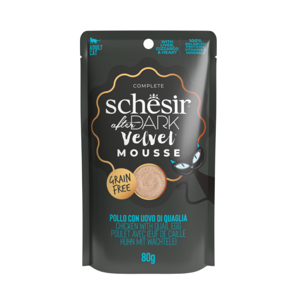 Schesir Cat After Dark Velvet Mousse Pollo con Huevo de Codorniz (12x80g)