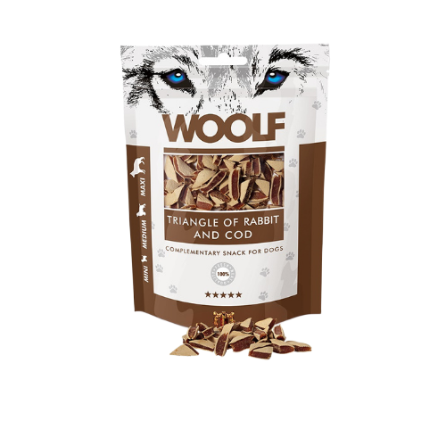 Snack WOOLF Triángulos conejo y bacalao para perros y gatos