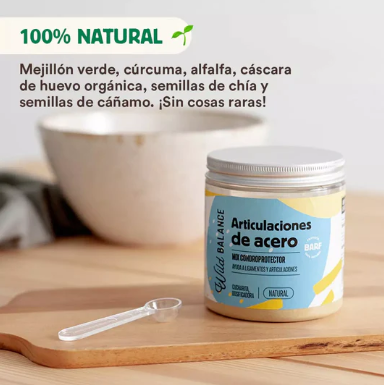 ARTICULACIONES DE ACERO de Wild Balance es un condoprotector natural que alivia el dolor articular, nutre y protege tendones, articulaciones y ligamentos mejorando la movilidad y tiene poder antiinflamatorio. Recomendado en perros seniors, con mucha actividad o problemas articulares. Shop Animal Spirit