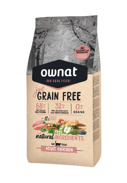 Ownat grain free chicken es un pienso para gatos adultos de cualquier raza y tamaño. Su ingrediente principal es el pollo, a tu gato le encantará. Descubre más en Shop Animal Spirit