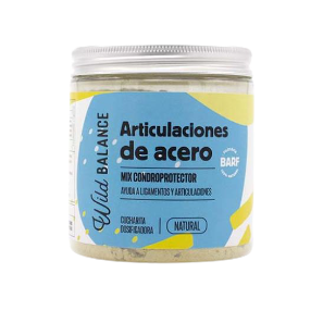 ARTICULACIONES DE ACERO de Wild Balance es un condoprotector natural que alivia el dolor articular, nutre y protege tendones, articulaciones y ligamentos mejorando la movilidad y tiene poder antiinflamatorio. Recomendado en perros seniors, con mucha actividad o problemas articulares. Shop Animal Spirit