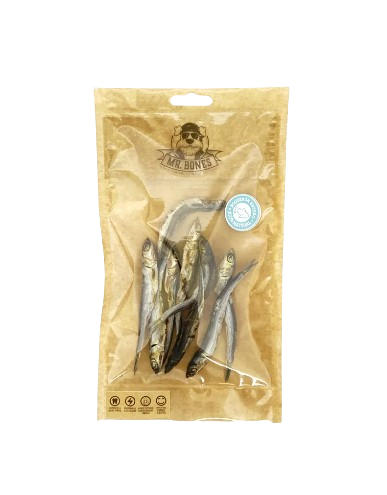 Los boquerones del Atlántico de Mr Bones son aptos para consumo humano. Ideales para perros y gatos de cualquier edad y tamaño, muy fáciles de masticar y digerir. Aportan una gran cantidad de Omega 3 que ayudará a la salud de la piel y el pelo y reforzará su sistema inmune. Descubre más en Shop Animal Spirit