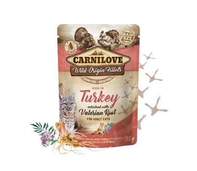 Carnilove de pavo y valeriana es un pouch o comida húmeda ideal para gatos con una composición de alta calidad que ayuda a prevenir problemas de riñón a largo plazo al hidratar más a tu peludo. Descubre más en Shop Animal Spirit