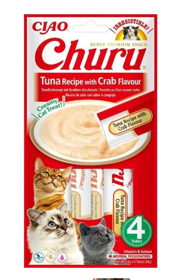 Los churus de inaba son un snack perfecto para gatos por su humedad. Formato puré. Atún con cangrejo. Descubre más en Shop Animal Spirit