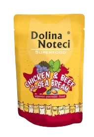 Los sobres de Dolina Noteci Superfood está elaborada con ingredientes naturales de alta calidad con un 80% de carne y sin cereales, además de contener superalimentos para darle la mejor alimentación a tu gato. Tienda de alimentación animal Shop Animal Spirit en La Puebla de Montalban (Toledo). Envíos a domicilio.