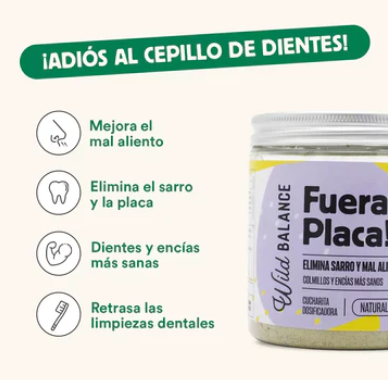 FUERA PLACA! es un suplemento natural a base de algas marinas que ayuda a mantener una higiene bucal saludable, tanto de dientes como de encías. Este suplemento antisarro ayuda a reducir y/o eliminar la placa bacteriana y mejora el mal aliento.. Descubre más en Shop Animal Spirit.