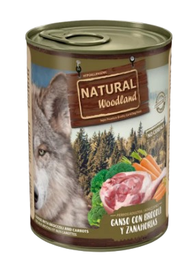 Disponibles las latas de Natural Woodland de Ganso con Brócoli y zanahoria para perros adultos en nuestra tienda de alimentación animal Shop Animal Spirit en La Puebla de Montalbán (Toledo), con envíos a Península y Baleares.  Alimentación animal de calidad, pensando en mejorar la vida de tu peludo.  Tienda de mascotas.