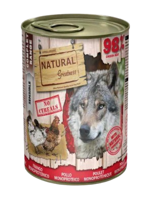 Las latas monoproteicas de Natural Greatness de pollo son ideales para hacer dietas de descarte, alergias e intolerancias, ya que solo contiene pollo, y además es baja en grasas. Descubre más productos en Shop Animal Spirit.