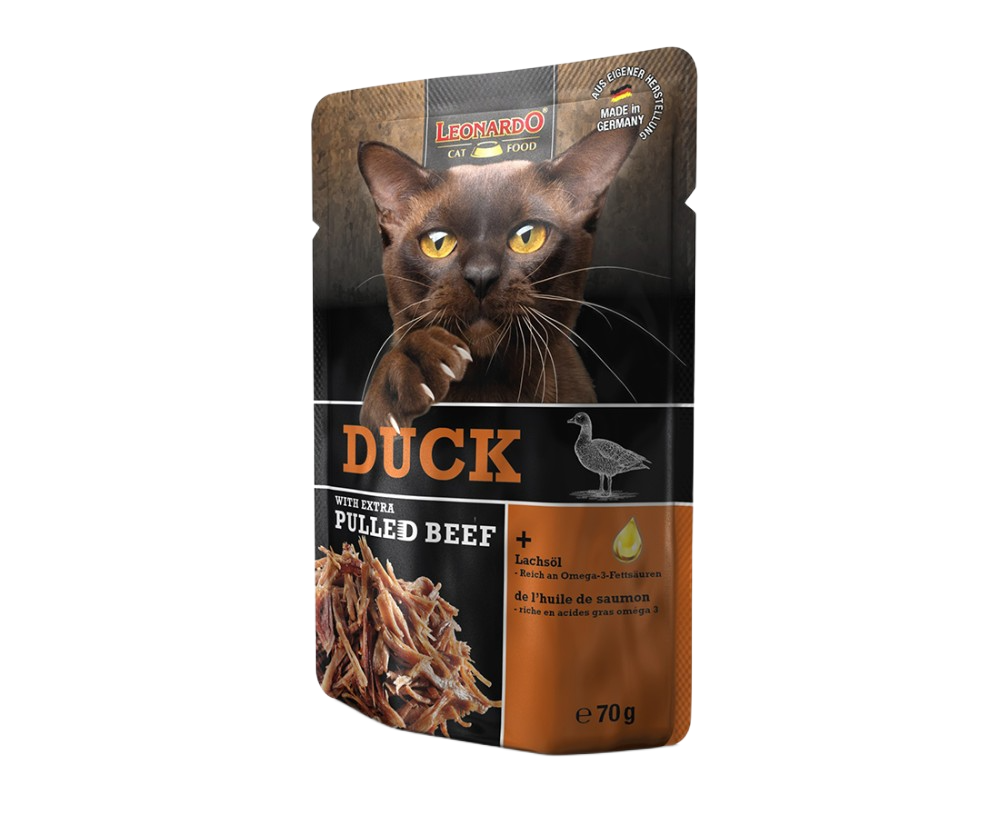 Leonardo Duck Pato y Extra Pulled Ternera para gatos
