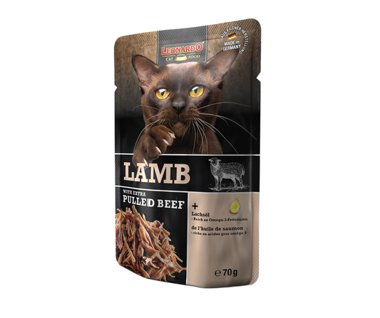 Leonardo Lamb Cordero y Extra Pulled Ternera para gatos