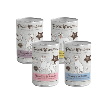 Puromenu nos ofrece menús completos cocinados para perros, de una manera muy cómoda como son las latas. Monoproteico y sin cereales, ideal para alergias. Contienen ascophyllum nodosum, que previene y elimina el sarro. Descubre nuestras ofertas en Shop Animal Spirit, tienda de alimentación animal.