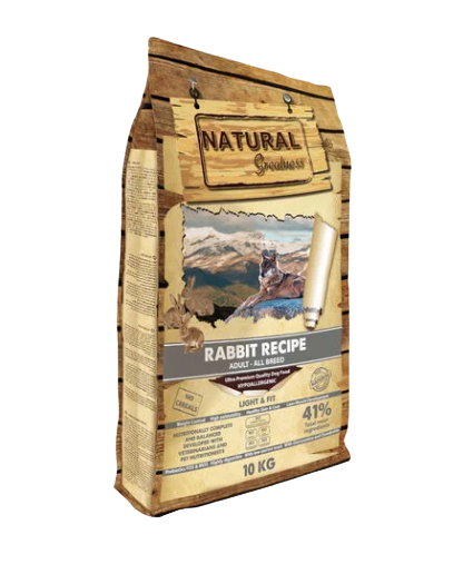 La receta de Natural Greatness de conejo es ideal para perros con alergias e intolerancias, perros con tendencia al sobrepeso, problemas digestivos y para los que tienen problemas articulares. Sin cereales. Más en Shop Animal Spirit