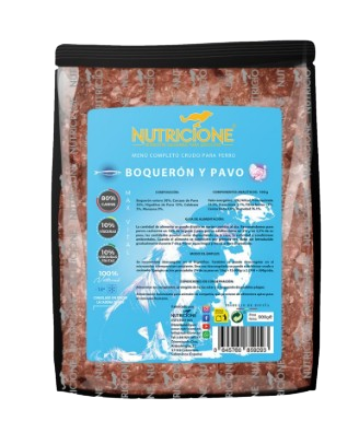 Menú BARF de boquerón y pavo de Nutricione para perros de todas las razas y edades. Descubre los beneficios de la alimentación natural en Shop Animal Spirit