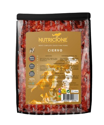 Menú completo BARF de ciervo de Nutricione para perros. Monoproteico, ideal para alergias e intolerancias. Descubre los beneficios de la alimentación natural en Shop Animal Spirit.