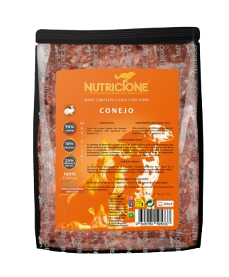 Menú BARF de conejo de Nutricione. Monoproteico, ideal para perros con alergias e intolerancias. Descubre los beneficios de la dieta BARF en Shop Animal Spirit.