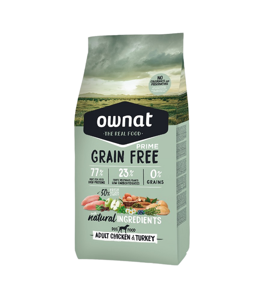 Pienso OWNAT Grain free Prime Pollo y Pavo Perro
