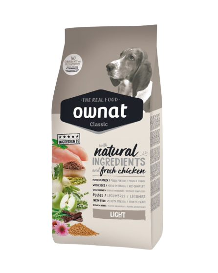 Ownat Classic Light es un pienso completo para perros con tendencia al sobrepeso, baja actividad o senior. Descubre más productos en Shop Animal Spirit.