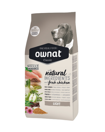 Ownat Classic Light es un pienso completo para perros con tendencia al sobrepeso, baja actividad o senior. Descubre más productos en Shop Animal Spirit.