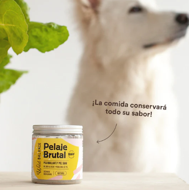 PELAJE BRUTAL es un suplemento de Wild balance que ayuda a mejorar la salud de la piel y el pelo de perros y gatos. Descubre más en Shop Animal Spirit.