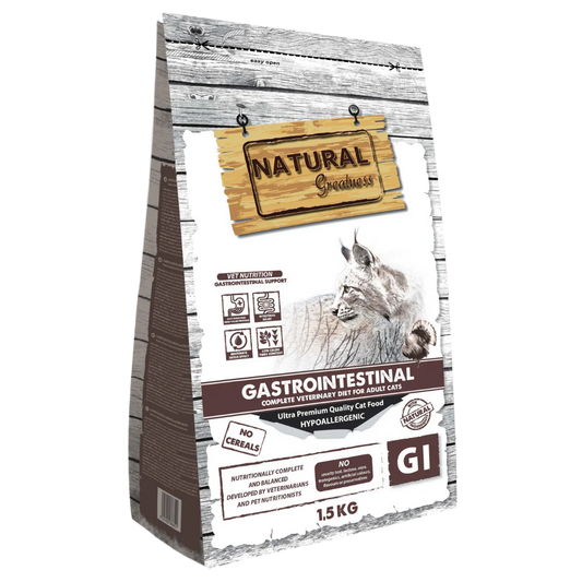 Pienso NATURAL GREATNESS Gastrointestinal para gatos, dietas veterinarias.