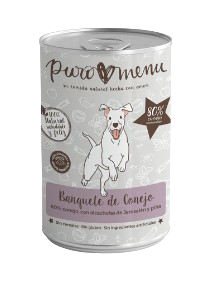 Las latas de Puromenu Banquete de conejo son un menú completo de alimentación natural cocinada para perros. Son monoproteicas y sin cereales, ideal para alergias e intolerancias. Contienen el alga Ascophyllum nodosum, que previene y elimina el sarro. Descubre nuestras ofertas en Shop Animal Spirit