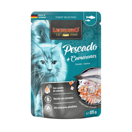 Sobre Pescado y Gambas de Leonardo Finest para gatos
