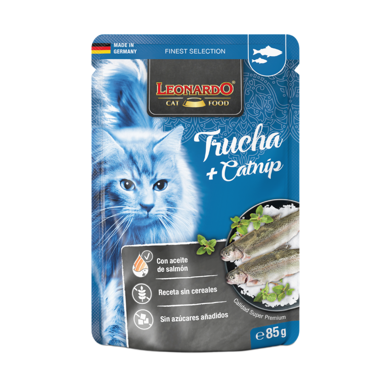 sobre Leonardo Finest selection de Trucha y Catnip para gatos