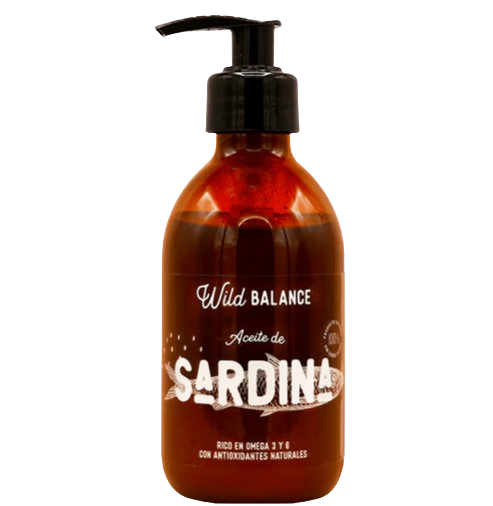 El aceite de sardina de Wild Balance es un suplemento natural de Omega 3 para perros y gatos que mantiene la piel y el pelo sanos, reduce picores e irritación por alergias al ser antiinflamatorio, refuerza el sistema inmune y el corazón. Shop Animal Spirit - Tienda de alimentación animal en Toledo. Envíos a domicilio.