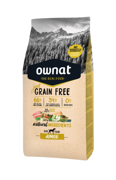 Ownat grain free junior es un pienso completo y equilibrado sin cereales para cachorros, desde el destete hasta terminar la fase de su crecimiento. Descubre más en Shop Animal Spirit