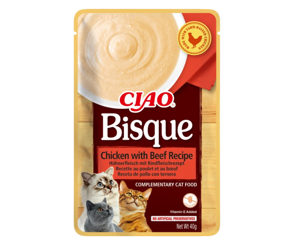 CIAO Bisque (puré) para gatos Pollo con Ternera