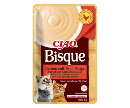 CIAO Bisque (puré) para gatos Pollo con Ternera