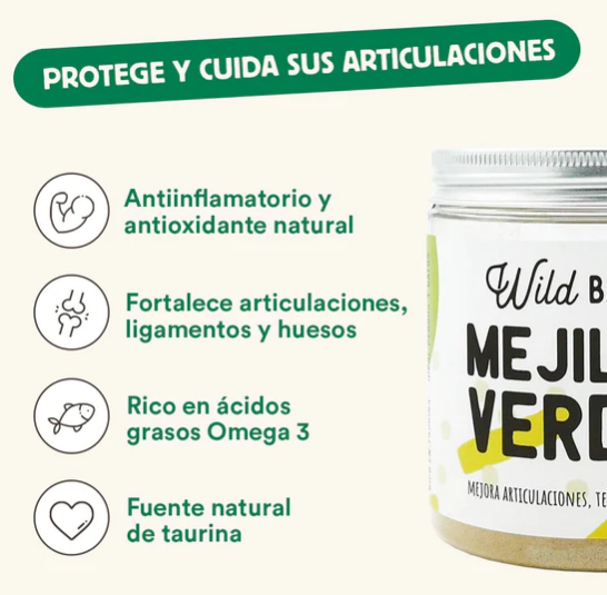 El suplemento de Wild Balance de Mejillón de labio verde es un condoprotector 100%natural que ayuda a aliviar el dolor producido por problemas articulares. Reduce la inflamación y mejora la salud articular. Apto para perros y gatos. Descubre más en Shop Animal Spirit.