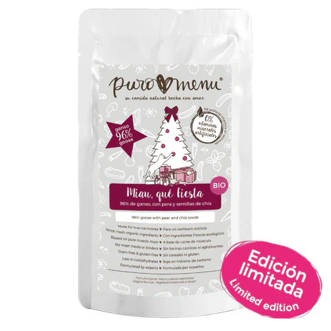 PUROMENU Navidad Sobre Miau que Fiesta BIO  (Pollo y gambas con arándanos rojos)