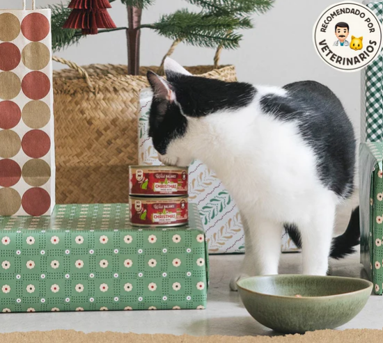 Las comida cocinada de Wild Balance especial menú de Navidad para gatos, cocinadas al vapor a fuego lento con trozos de ternera, pollo, cerdo y pato. 100% carne. Descubre más productos en Shop Animal Spirit