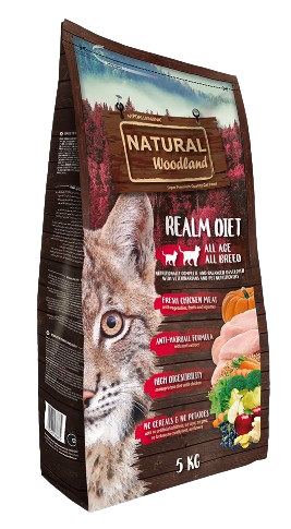 Natural Woodland Realm Diet es un pienso para gatos sin cereales con una buena composición cárnica, ideal para gatos con alergias e intolerancias al  ser monoproteico de pollo. Descubre más en nuestra tienda de alimentación para animales Shop Animal Spirit en La Puebla de Montalban (Toledo). Realizamos envíos a domicilio