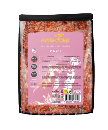 Menú BARF completo de pavo de Nutricione para perros de todas las razas y edades. Monoproteico, ideal para alergias e intolerancias. Descubre más beneficios de la alimentación natural en Shop Animal Spirit.