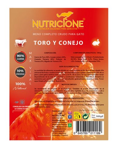 Nutricione menú BARF completo de toro y conejo para gatos es el mejor alimento para tu peludo. Descubre más alimentación natural en Shop Animal Spirit