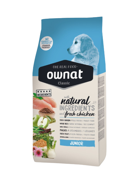 Ownat classic junior es un pienso completo para cachorros desde el destete, con un alto aporte de energía, muy rico en proteínas, calcio y vitamina E. Descubre más en Shop Animal Spirit.