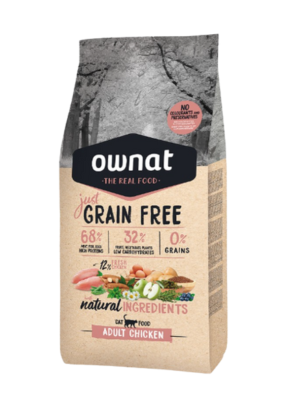 Ownat grain free chicken es un pienso para gatos adultos de cualquier raza y tamaño. Su ingrediente principal es el pollo, a tu gato le encantará. Descubre más en Shop Animal Spirit 