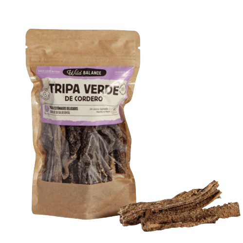 La tripa verde de cordero de Wild Balance es un snack natural ideal para perros con alergias o estómagos sensibles. Son un prebiótico natural y son altas en fibra. Descubre más productos en Shop Animal Spirit, en La Puebla de Montalban (Toledo). Hacemos envíos a domicilio.